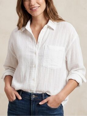 Zara White Lightweight Button-Down Shirt